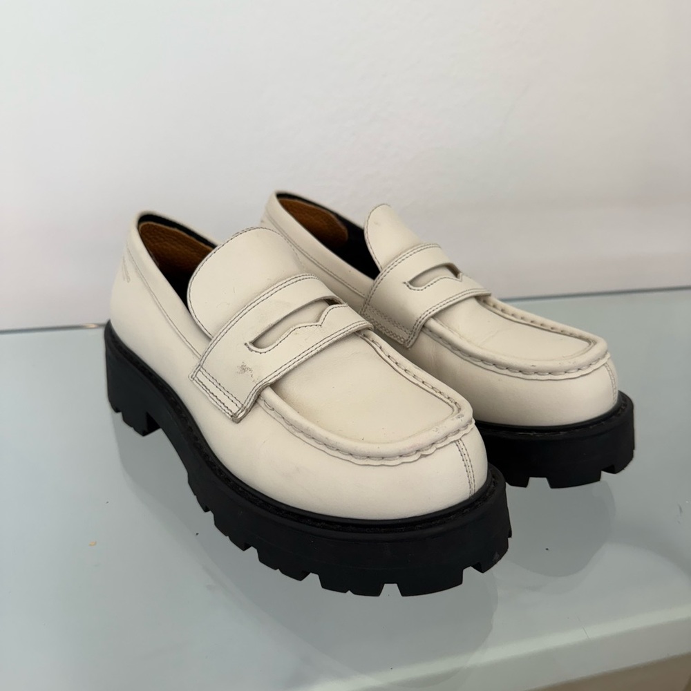 Vagabond Ivory Leather Chunky Loafers, Size 6, Good Condition